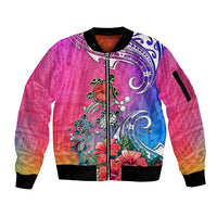 Hawaii Turtle Sleeve Zip Bomber Jacket Turtles Hibiscus With Hawaii Pattern Gradient - Wonder Print Shop