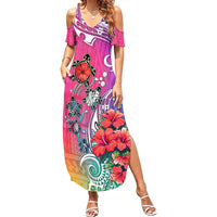 Hawaii Turtle Summer Maxi Dress Turtles Hibiscus With Hawaii Pattern Gradient - Wonder Print Shop