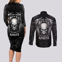 Skull and Wings Couples Matching Long Sleeve Bodycon Dress and Long Sleeve Button Shirts Even The Devil Was Once An Angel - Wonder Print Shop