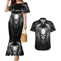 Skull and Wings Couples Matching Mermaid Dress and Hawaiian Shirt Even The Devil Was Once An Angel - Wonder Print Shop