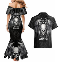 Skull and Wings Couples Matching Mermaid Dress and Hawaiian Shirt Even The Devil Was Once An Angel - Wonder Print Shop