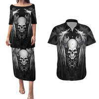 Skull and Wings Couples Matching Puletasi Dress and Hawaiian Shirt Even The Devil Was Once An Angel - Wonder Print Shop