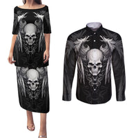 Skull and Wings Couples Matching Puletasi Dress and Long Sleeve Button Shirts Even The Devil Was Once An Angel - Wonder Print Shop