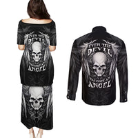 Skull and Wings Couples Matching Puletasi Dress and Long Sleeve Button Shirts Even The Devil Was Once An Angel - Wonder Print Shop