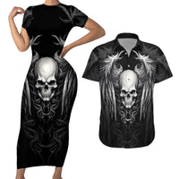 Skull and Wings Couples Matching Short Sleeve Bodycon Dress and Hawaiian Shirt Even The Devil Was Once An Angel - Wonder Print Shop