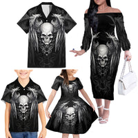 Skull and Wings Family Matching Off Shoulder Long Sleeve Dress and Hawaiian Shirt Even The Devil Was Once An Angel - Wonder Print Shop