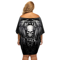 Skull and Wings Family Matching Off Shoulder Short Dress and Hawaiian Shirt Even The Devil Was Once An Angel - Wonder Print Shop