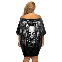 Skull and Wings Off Shoulder Short Dress Even The Devil Was Once An Angel - Wonder Print Shop
