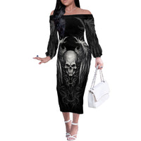 Skull and Wings Off The Shoulder Long Sleeve Dress Even The Devil Was Once An Angel - Wonder Print Shop