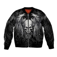 Skull and Wings Sleeve Zip Bomber Jacket Even The Devil Was Once An Angel - Wonder Print Shop