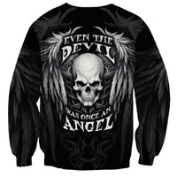 Skull and Wings Sweatshirt Even The Devil Was Once An Angel - Wonder Print Shop