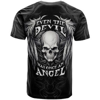 Skull and Wings T Shirt Even The Devil Was Once An Angel - Wonder Print Shop