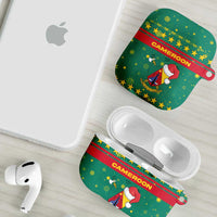 Cameroon Christmas AirPods Case with Green Red Pattern Coat of Arms Santa Hat and Stars Motif - Wonder Print Shop
