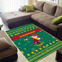 Cameroon Christmas Area Rug with Green Red Pattern Coat of Arms Santa Hat and Stars Motif - Wonder Print Shop
