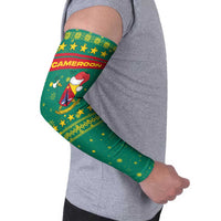 Cameroon Christmas Arm Sleeves with Green Red Pattern Coat of Arms Santa Hat and Stars Motif - Wonder Print Shop