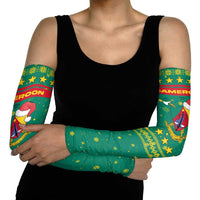 Cameroon Christmas Arm Sleeves with Green Red Pattern Coat of Arms Santa Hat and Stars Motif - Wonder Print Shop