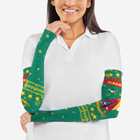 Cameroon Christmas Arm Sleeves with Green Red Pattern Coat of Arms Santa Hat and Stars Motif - Wonder Print Shop