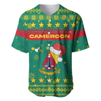 Cameroon Christmas Baseball Jersey with Green Red Pattern Coat of Arms Santa Hat and Stars Motif - Wonder Print Shop