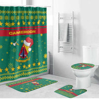 Cameroon Christmas Bathroom Set with Green Red Pattern Coat of Arms Santa Hat and Stars Motif - Wonder Print Shop