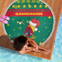 Cameroon Christmas Beach Blanket with Green Red Pattern Coat of Arms Santa Hat and Stars Motif - Wonder Print Shop