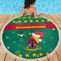 Cameroon Christmas Beach Blanket with Green Red Pattern Coat of Arms Santa Hat and Stars Motif - Wonder Print Shop