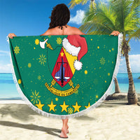 Cameroon Christmas Beach Blanket with Green Red Pattern Coat of Arms Santa Hat and Stars Motif - Wonder Print Shop