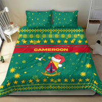 Cameroon Christmas Bedding Set with Green Red Pattern Coat of Arms Santa Hat and Stars Motif - Wonder Print Shop
