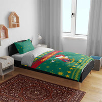Cameroon Christmas Bedding Set with Green Red Pattern Coat of Arms Santa Hat and Stars Motif - Wonder Print Shop