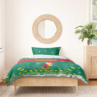 Cameroon Christmas Bedding Set with Green Red Pattern Coat of Arms Santa Hat and Stars Motif - Wonder Print Shop