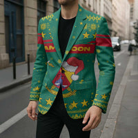 Cameroon Christmas Blazer with Green Red Pattern Coat of Arms Santa Hat and Stars Motif - Wonder Print Shop