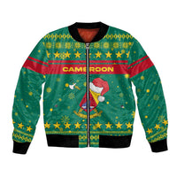 Cameroon Christmas Bomber Jacket with Green Red Pattern Coat of Arms Santa Hat and Stars Motif - Wonder Print Shop