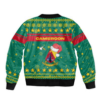 Cameroon Christmas Bomber Jacket with Green Red Pattern Coat of Arms Santa Hat and Stars Motif - Wonder Print Shop