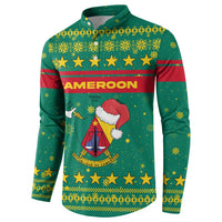 Cameroon Christmas Button Sweatshirt with Green Red Pattern Coat of Arms Santa Hat and Stars Motif - Wonder Print Shop