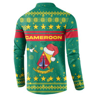 Cameroon Christmas Button Sweatshirt with Green Red Pattern Coat of Arms Santa Hat and Stars Motif - Wonder Print Shop