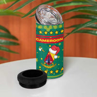 Cameroon Christmas 4 in 1 Can Cooler Tumbler with Green Red Pattern Coat of Arms Santa Hat and Stars Motif - Wonder Print Shop