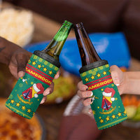 Cameroon Christmas 4 in 1 Can Cooler Tumbler with Green Red Pattern Coat of Arms Santa Hat and Stars Motif - Wonder Print Shop