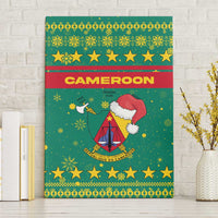 Cameroon Christmas Canvas Wall Art with Green Red Pattern Coat of Arms Santa Hat and Stars Motif - Wonder Print Shop