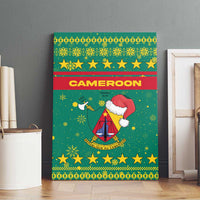 Cameroon Christmas Canvas Wall Art with Green Red Pattern Coat of Arms Santa Hat and Stars Motif - Wonder Print Shop