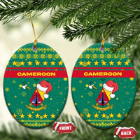 Cameroon Christmas Ceramic Ornament with Green Red Pattern Coat of Arms Santa Hat and Stars Motif - Wonder Print Shop