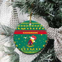 Cameroon Christmas Ceramic Ornament with Green Red Pattern Coat of Arms Santa Hat and Stars Motif - Wonder Print Shop