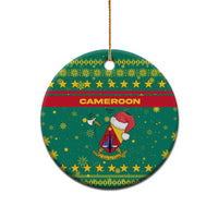 Cameroon Christmas Ceramic Ornament with Green Red Pattern Coat of Arms Santa Hat and Stars Motif - Wonder Print Shop