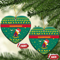Cameroon Christmas Ceramic Ornament with Green Red Pattern Coat of Arms Santa Hat and Stars Motif - Wonder Print Shop