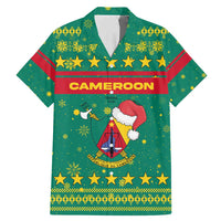 Cameroon Christmas Family Matching Mermaid Dress and Hawaiian Shirt with Green Red Pattern Coat of Arms Santa Hat and Stars Motif - Wonder Print Shop