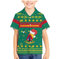 Cameroon Christmas Family Matching Mermaid Dress and Hawaiian Shirt with Green Red Pattern Coat of Arms Santa Hat and Stars Motif - Wonder Print Shop