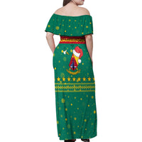 Cameroon Christmas Family Matching Off Shoulder Maxi Dress and Hawaiian Shirt with Green Red Pattern Coat of Arms Santa Hat and Stars Motif - Wonder Print Shop