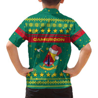 Cameroon Christmas Family Matching Off Shoulder Short Dress and Hawaiian Shirt with Green Red Pattern Coat of Arms Santa Hat and Stars Motif - Wonder Print Shop