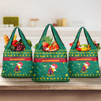 Cameroon Christmas Grocery Bag with Green Red Pattern Coat of Arms Santa Hat and Stars Motif - Wonder Print Shop