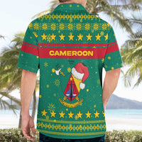 Cameroon Christmas Hawaiian Shirt with Green Red Pattern Coat of Arms Santa Hat and Stars Motif - Wonder Print Shop