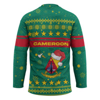 Cameroon Christmas Hockey Jersey with Green Red Pattern Coat of Arms Santa Hat and Stars Motif - Wonder Print Shop