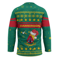 Cameroon Christmas Hockey Jersey with Green Red Pattern Coat of Arms Santa Hat and Stars Motif - Wonder Print Shop